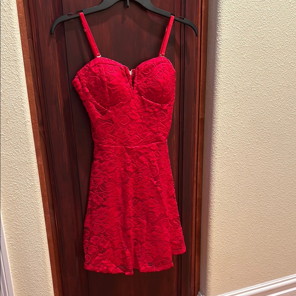 Material Girl Red Ruched Mini Dress Sweetheart Neckline